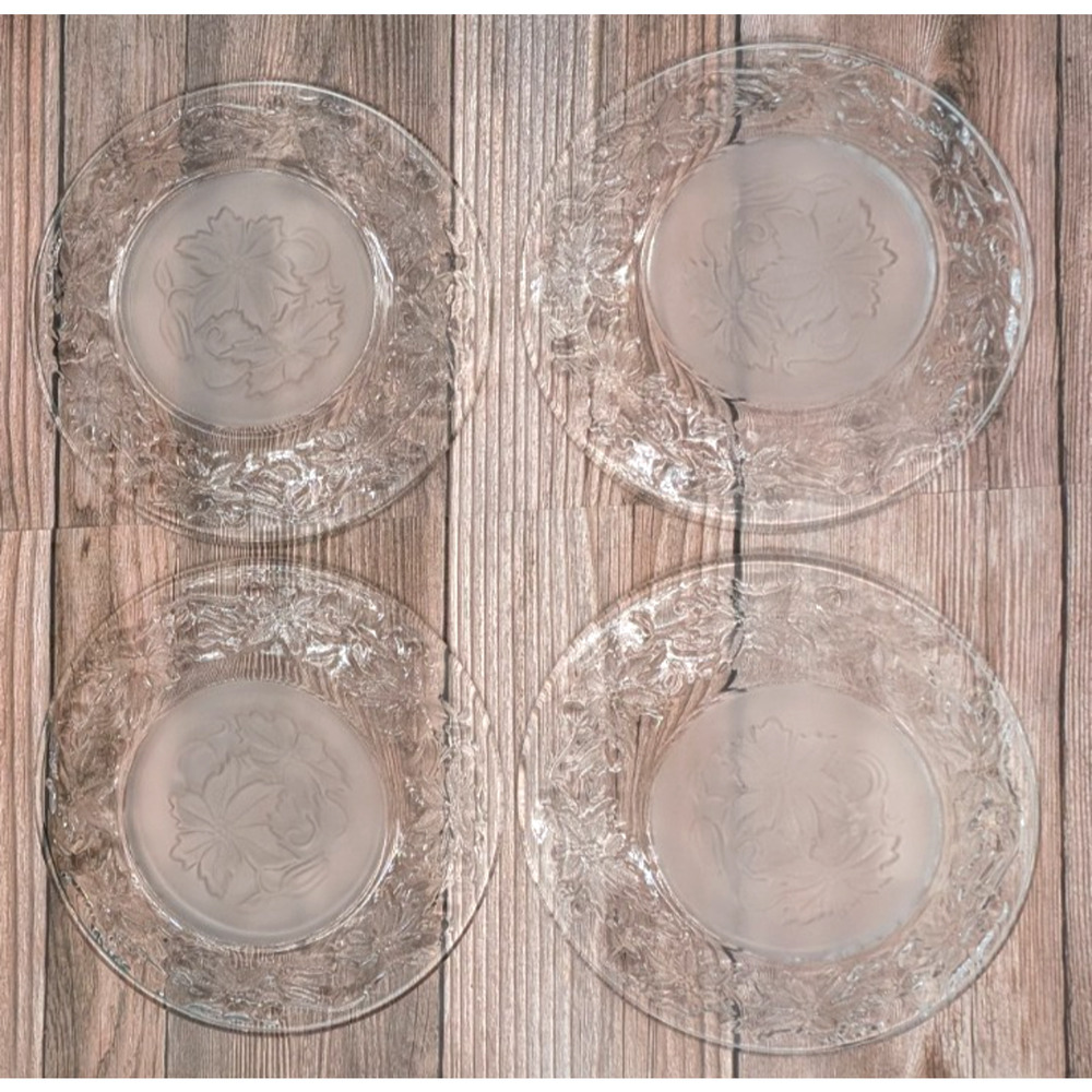 Princess House Fantasia Lead Crystal 6 1/8" Clear Glass Bread Plates Set 4